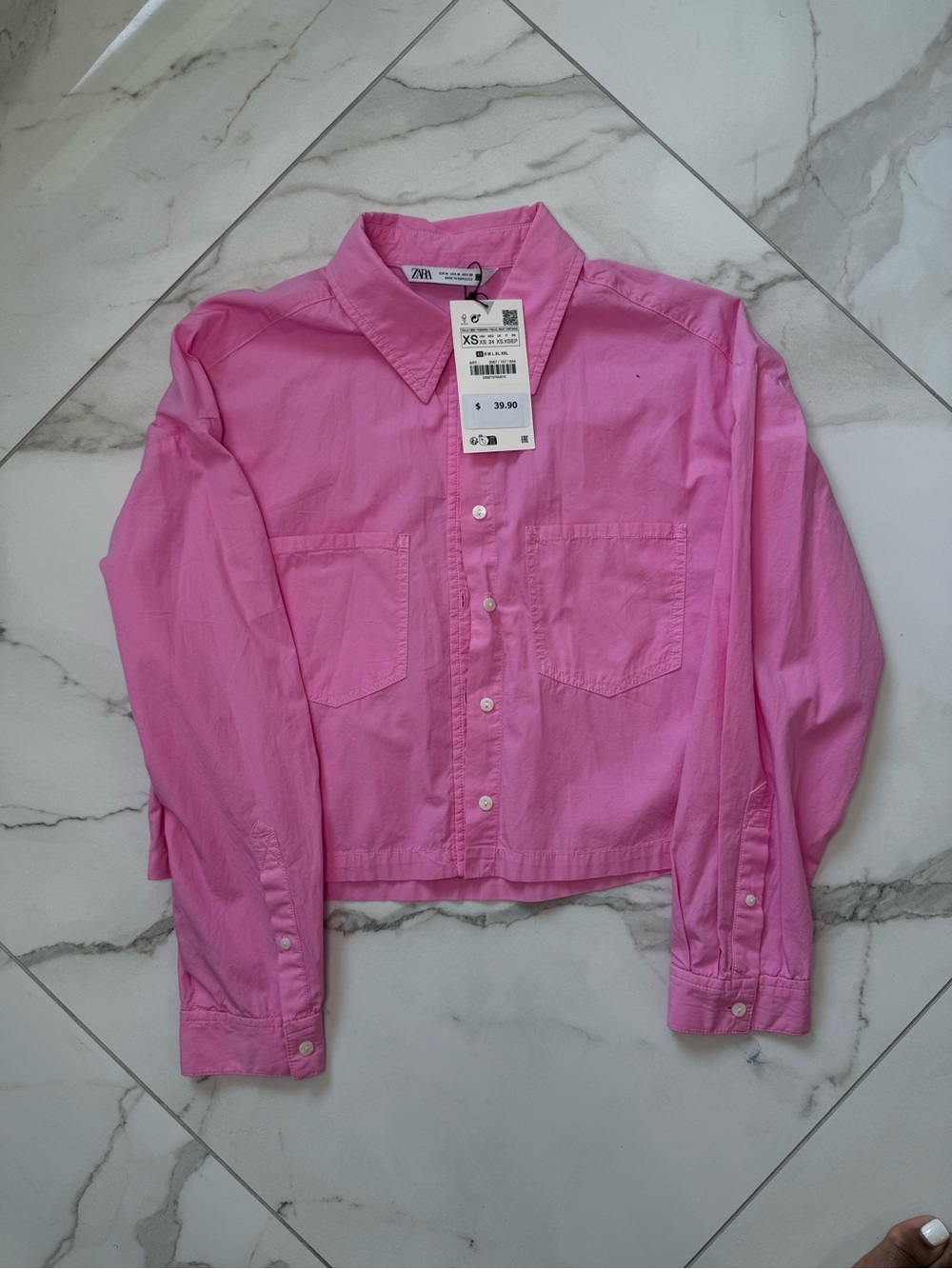 Zara Hot Pink Cropped Button-Front Shirt
